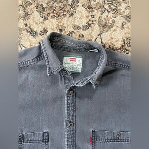 VINTAGE 90s Levi’s Men’s Button Down Grey Distressed Denim Shirt Western Cowboy